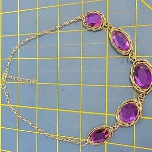 Purple Amethyst Faux Stone Silver Tone 18" + 2" Extension Necklace